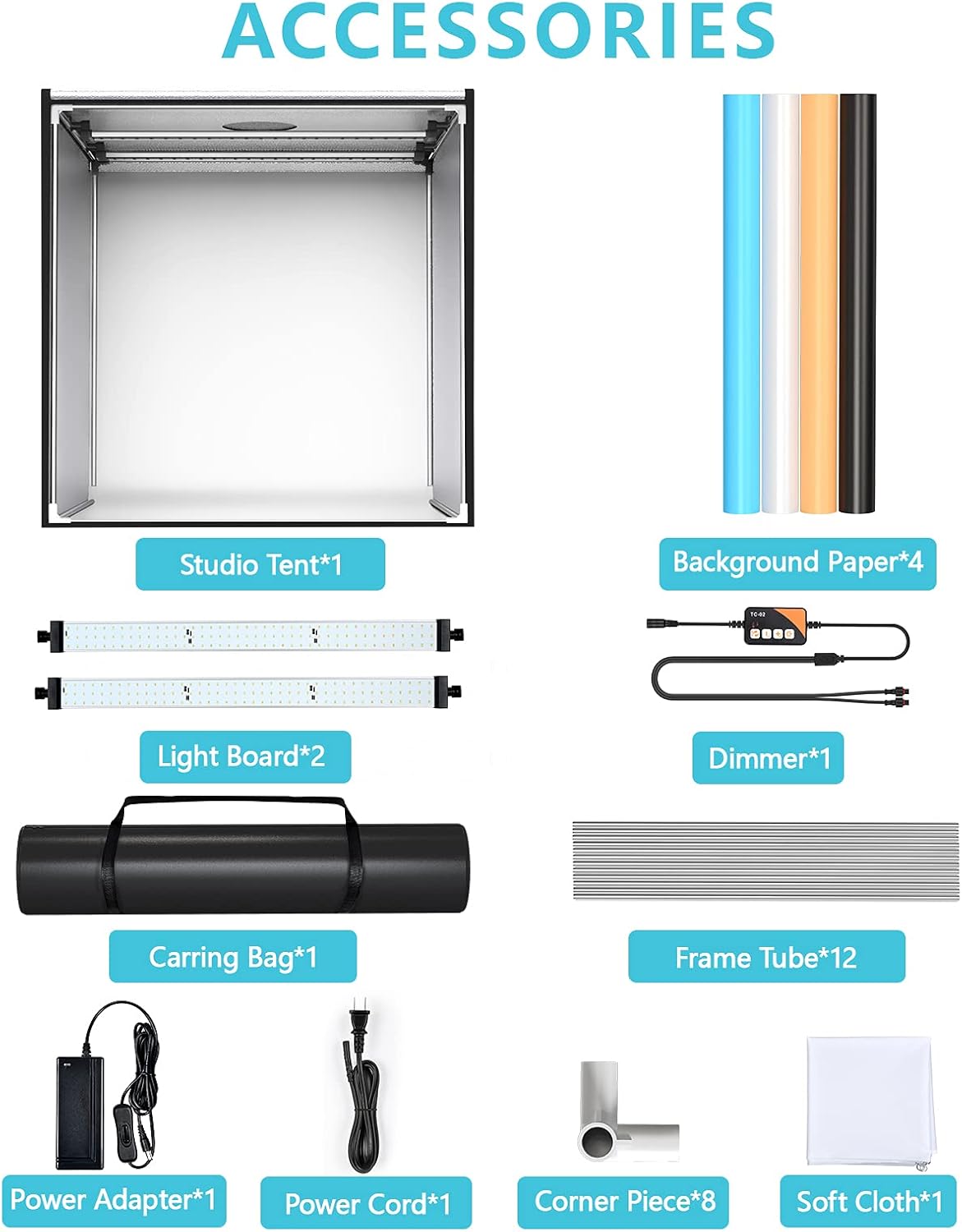Bi-Color 2600K-8500K Dimmable Photo Light Box with 4 Color Backdrops V1995