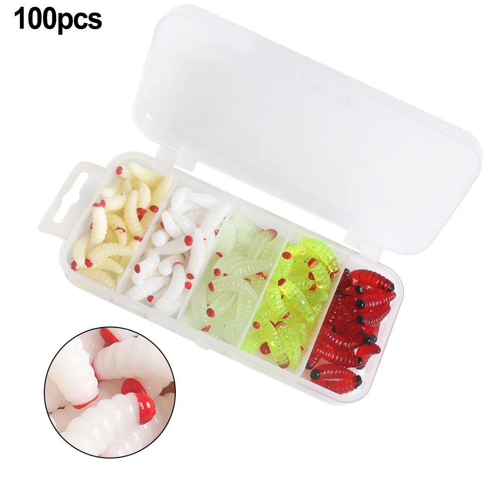 100Pcs Boxed Silica Gel Soft Bait Artificial Maggots G2605