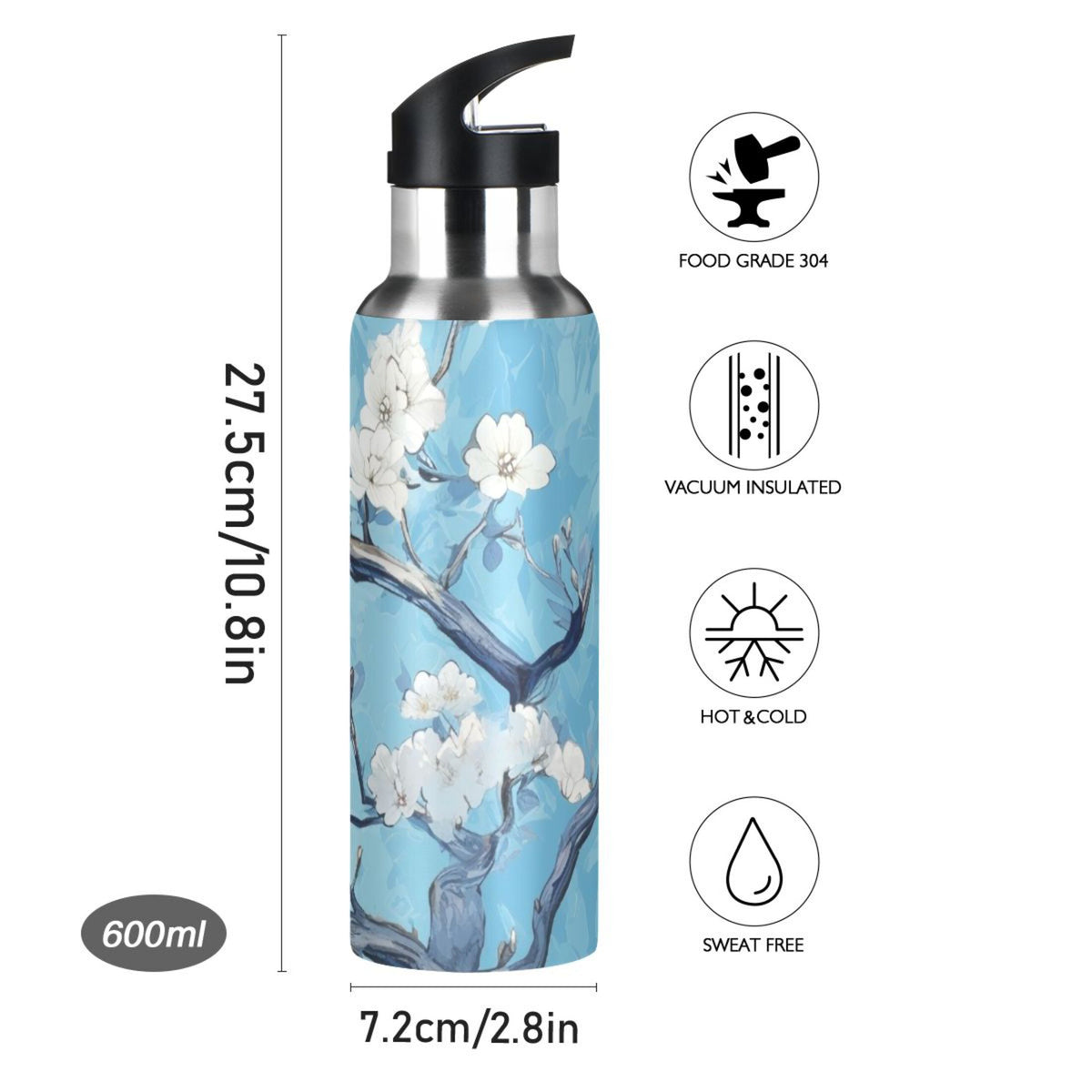 Insulated Stainless Steel Water Bottle with Straw Lid 20 oz U806