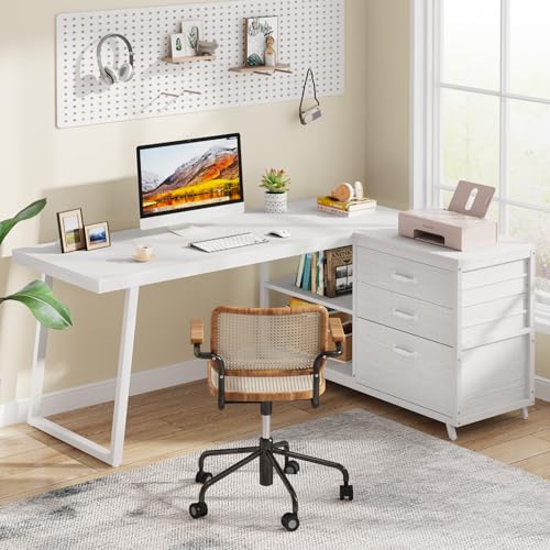 L-Shaped Desk with 3 Drawers and Shelves Y455947