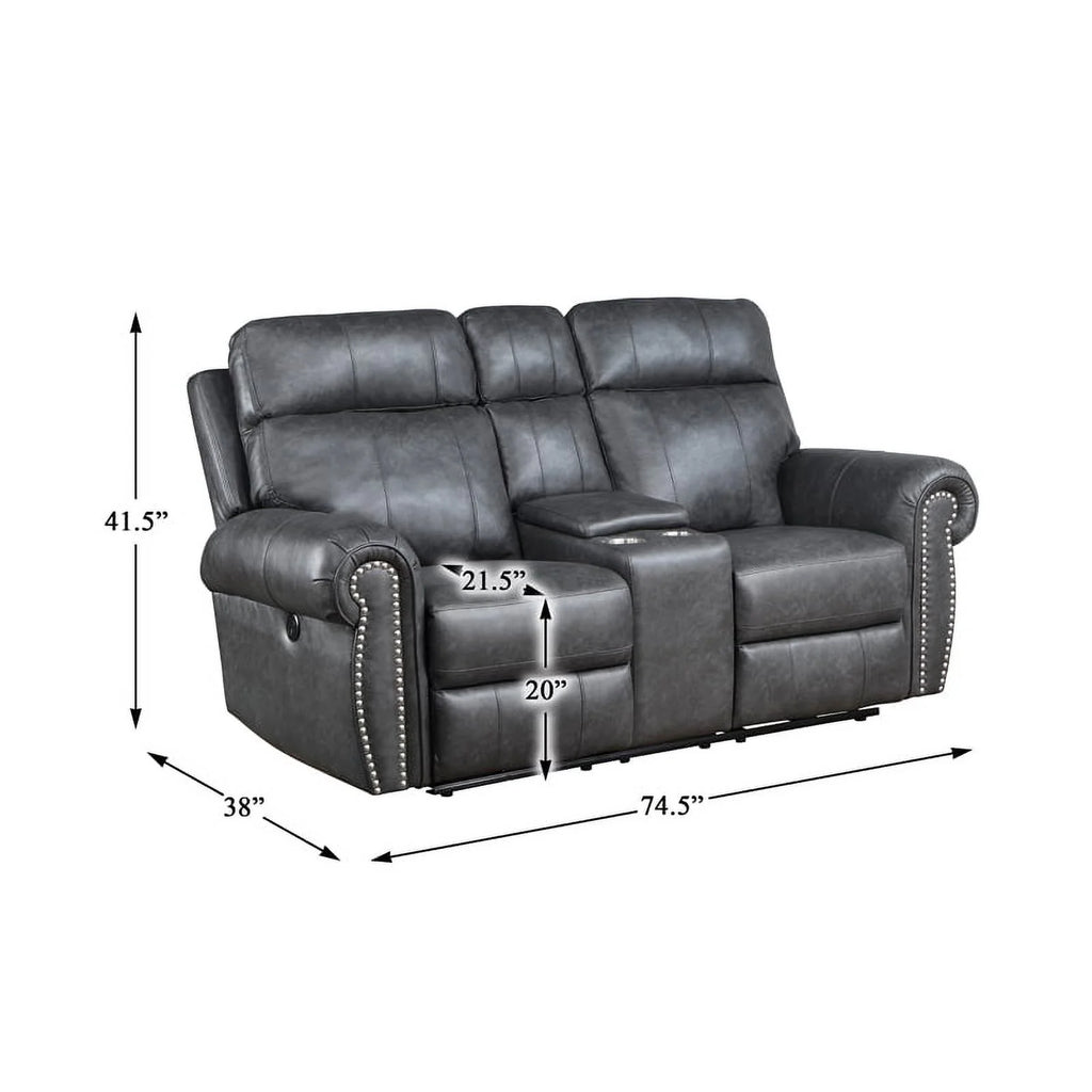 Gray Faux Leather Double Reclining Love Seat S80074