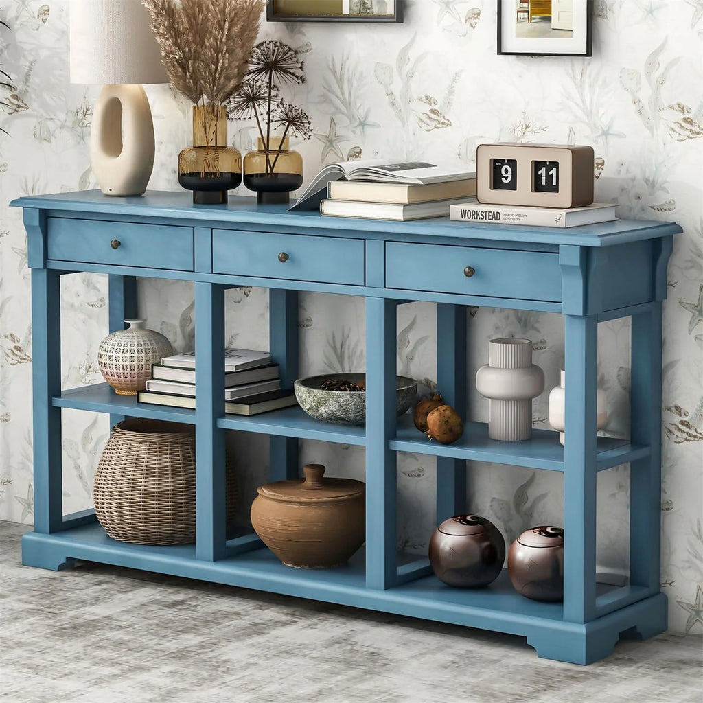 Teal Blue 3 Drawer Wooden Console Table X909517