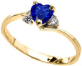 10K Yellow Gold Heart Cut Lab Grown Blue Sapphire & White Cubic Zirconia Three Stone Bypass Band Ring M92231