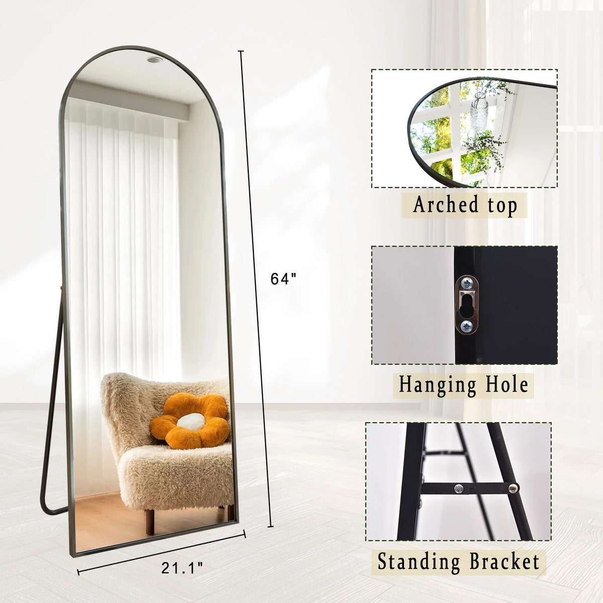 Black Arched Full Length Floor Mirror Z8368