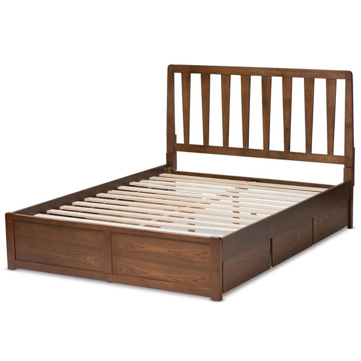 King Walnut Brown Wood Storage Platform Bed M4052