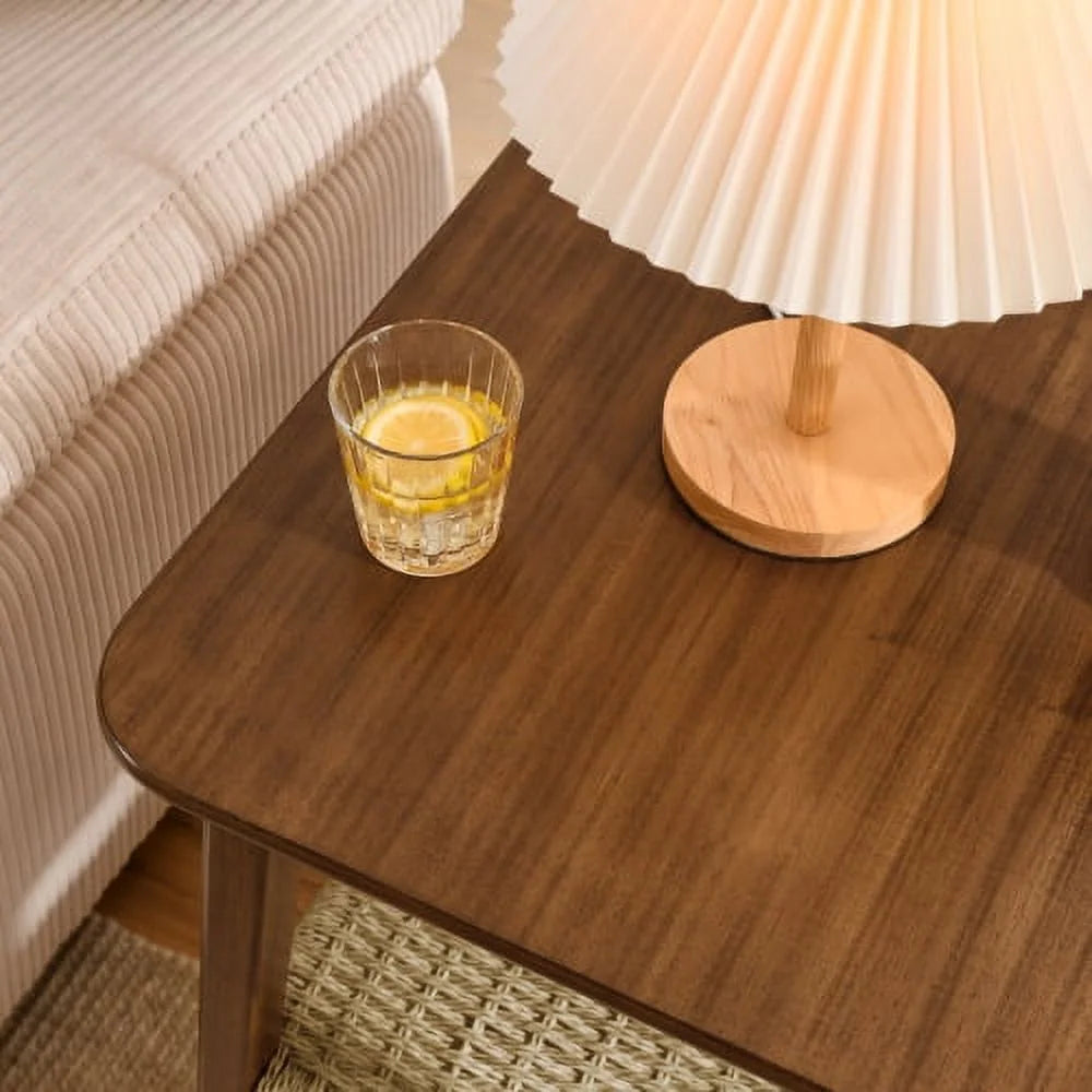 23" Mid-Century Side Table with Woven Shelf X466