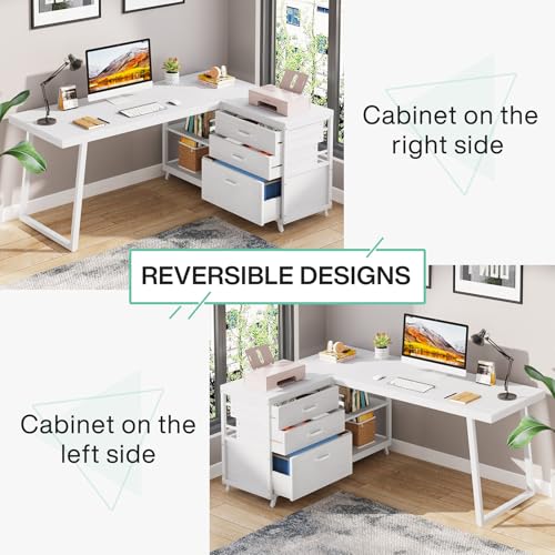 L-Shaped Desk with 3 Drawers and Shelves Y455947