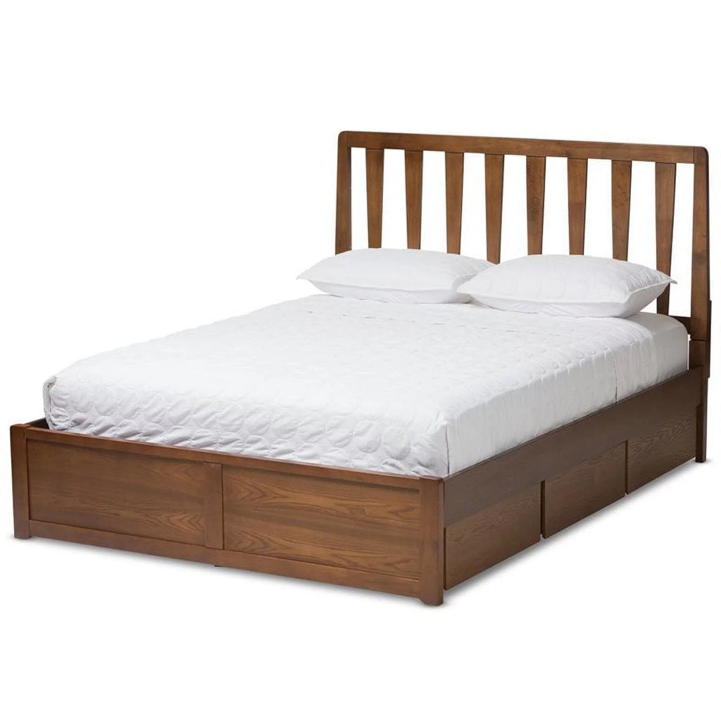 King Walnut Brown Wood Storage Platform Bed M4052