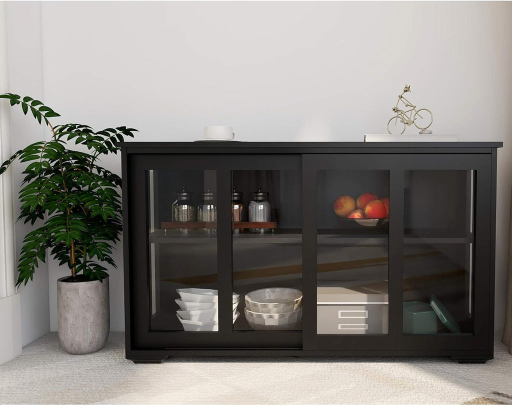 Kitchen Storage Sideboard Buffet Server Cabinet with 2-Door Adjustable Shelf and Open Shelf J9378
