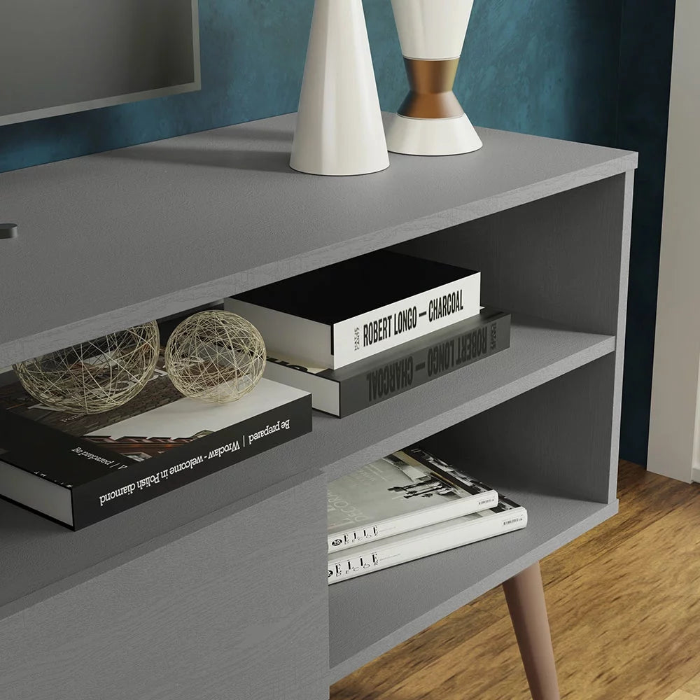 Modern Black Wood TV Stand with 1 Door and 4 Shelves R6862