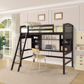 Solid Wood Twin Loft Bed with Desk and Bookshelf (Espresso) A354