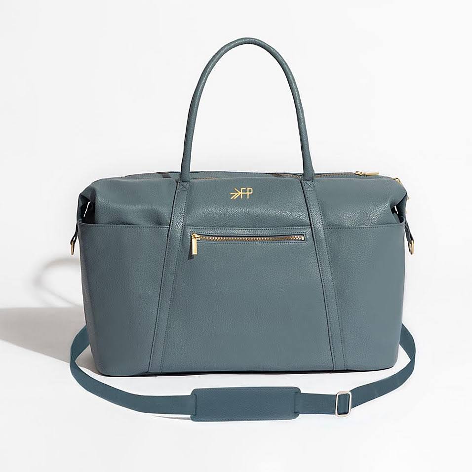 Dusty Blue Faux Leather Diaper Weekender Bag E33337