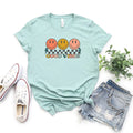 Checkered Smiley Face Short Sleeve Graphic Tee P4580