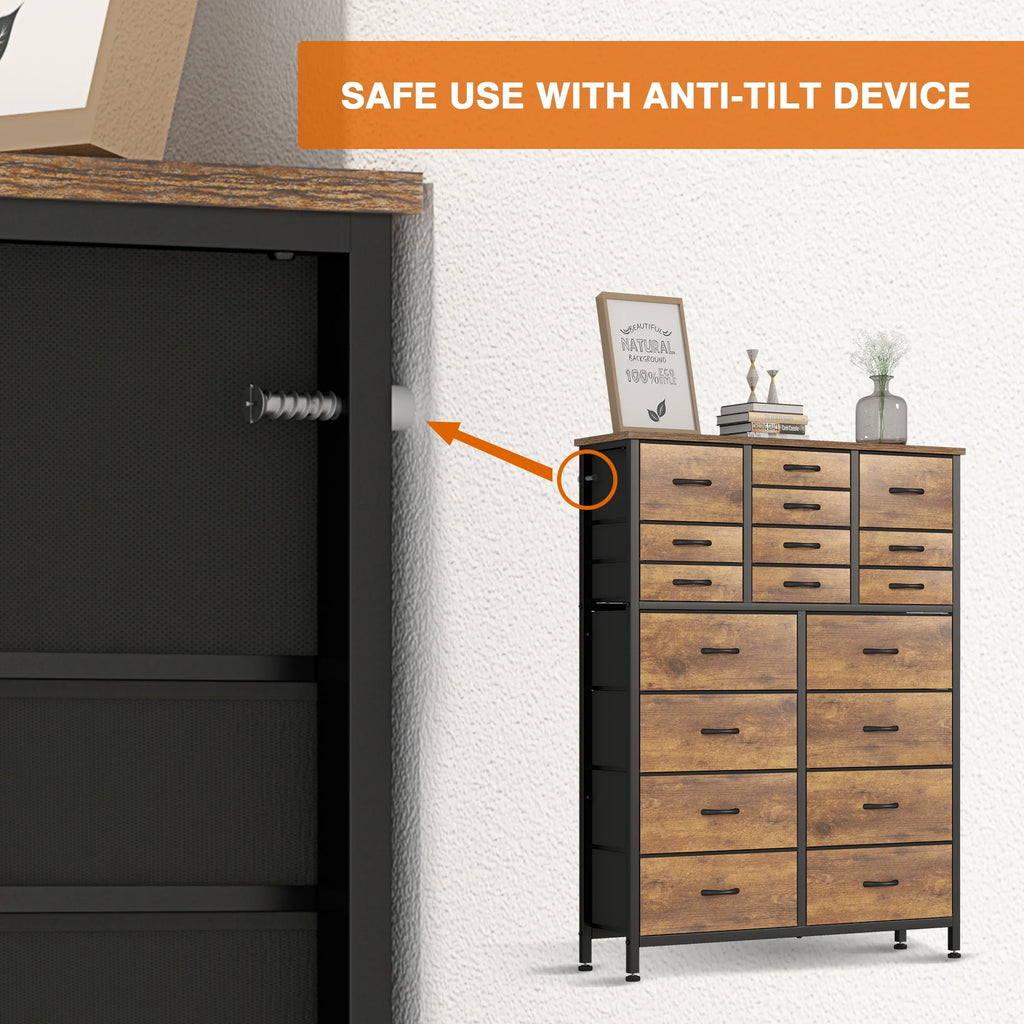 Rustic Brown 18 Drawer Fabric Dresser H809651