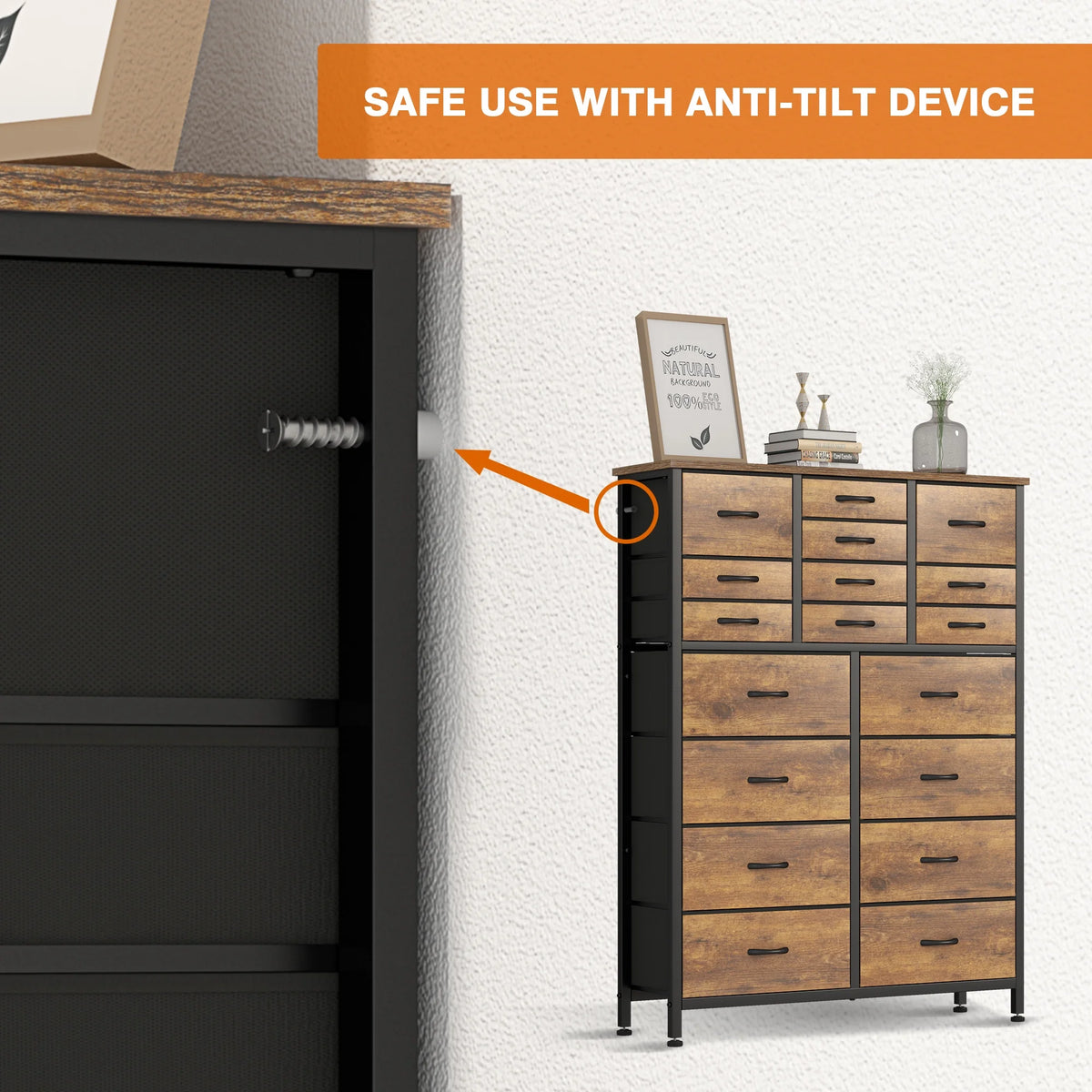 Rustic Brown 18 Drawer Fabric Dresser H809651