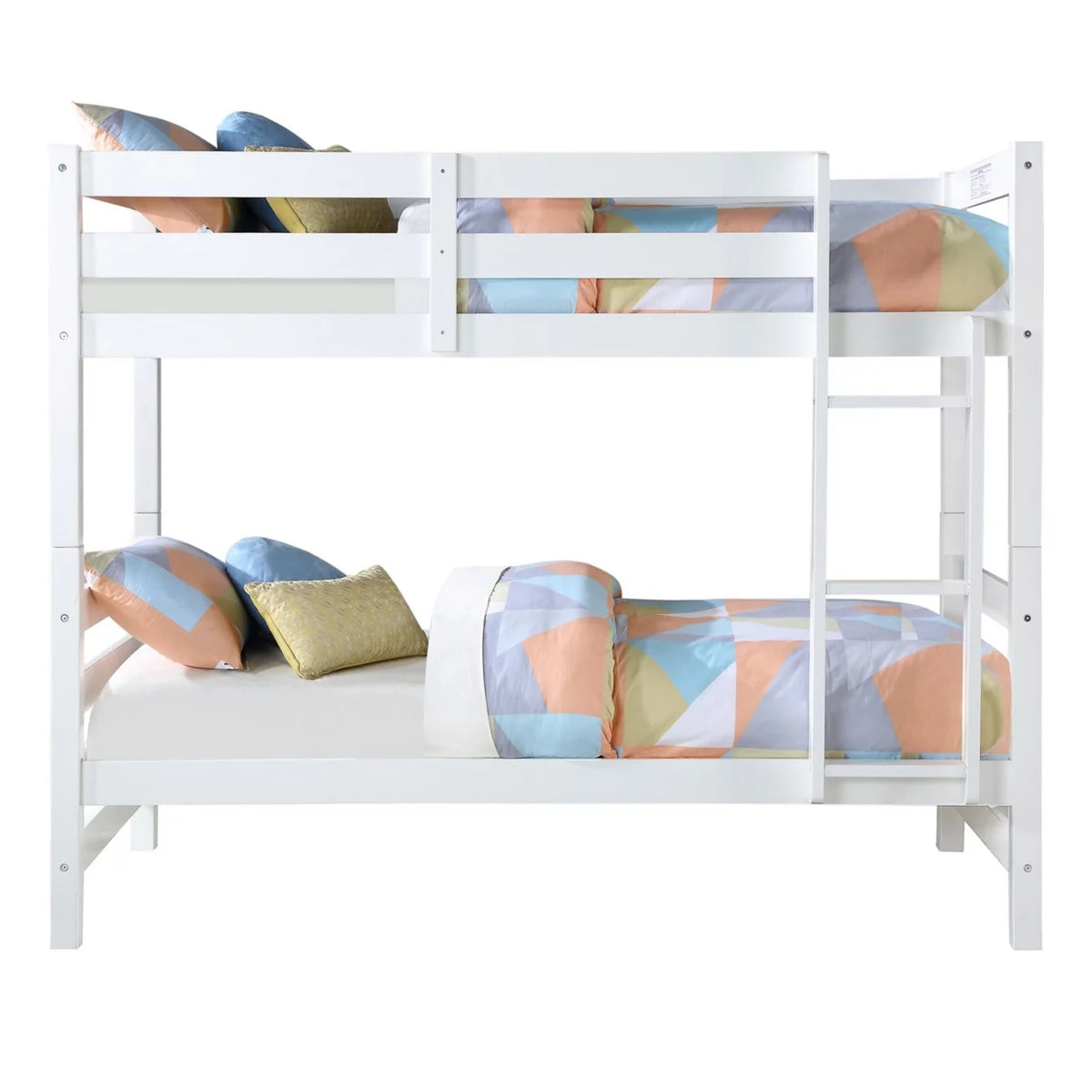 White Wooden Twin Over Twin Bunk Bed with Ladder C118