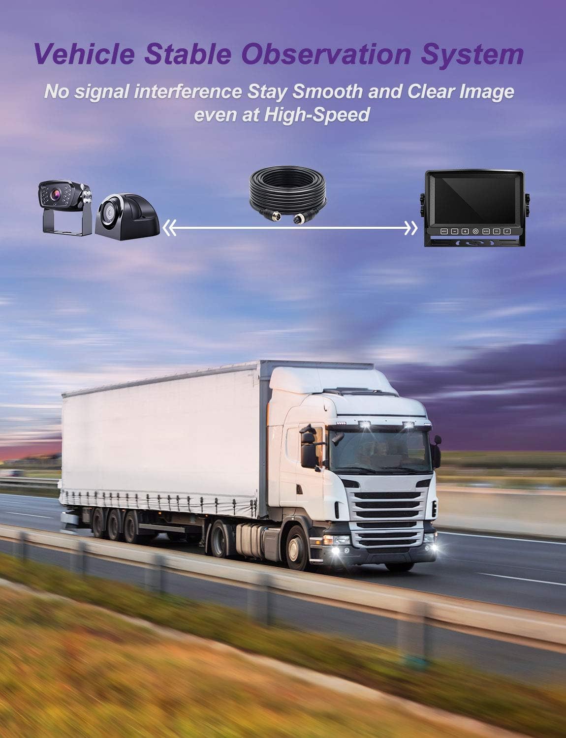 Backup Camera with Monitor Dual Camera System Kit with DVR IP69 Waterproof Wired Camera V265
