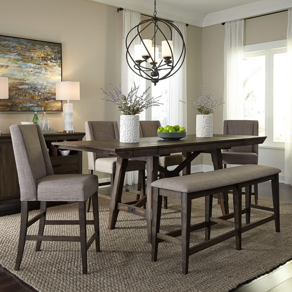 Upholstered Counter Chair Set of 2 Rustic Brown O6279