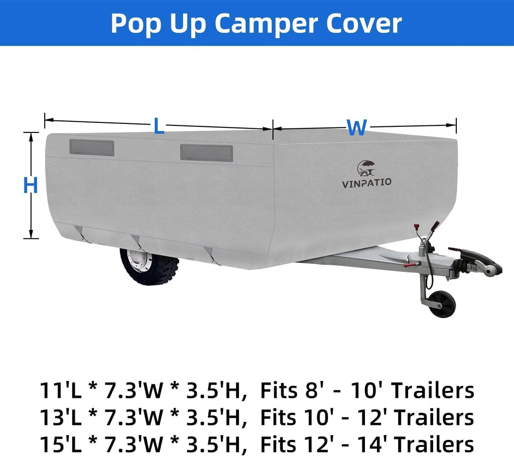 3 Layers Polypropylene Pop Up Camper Cover Fits 8' - 10' Trailers, Grey K630
