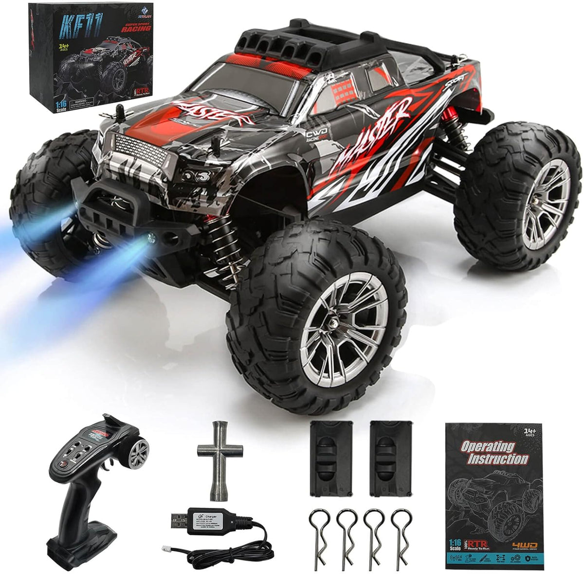 1:16 Scale 4WD High Speed RC Truck 30+ KMH Electric Toy Car (Red) C395