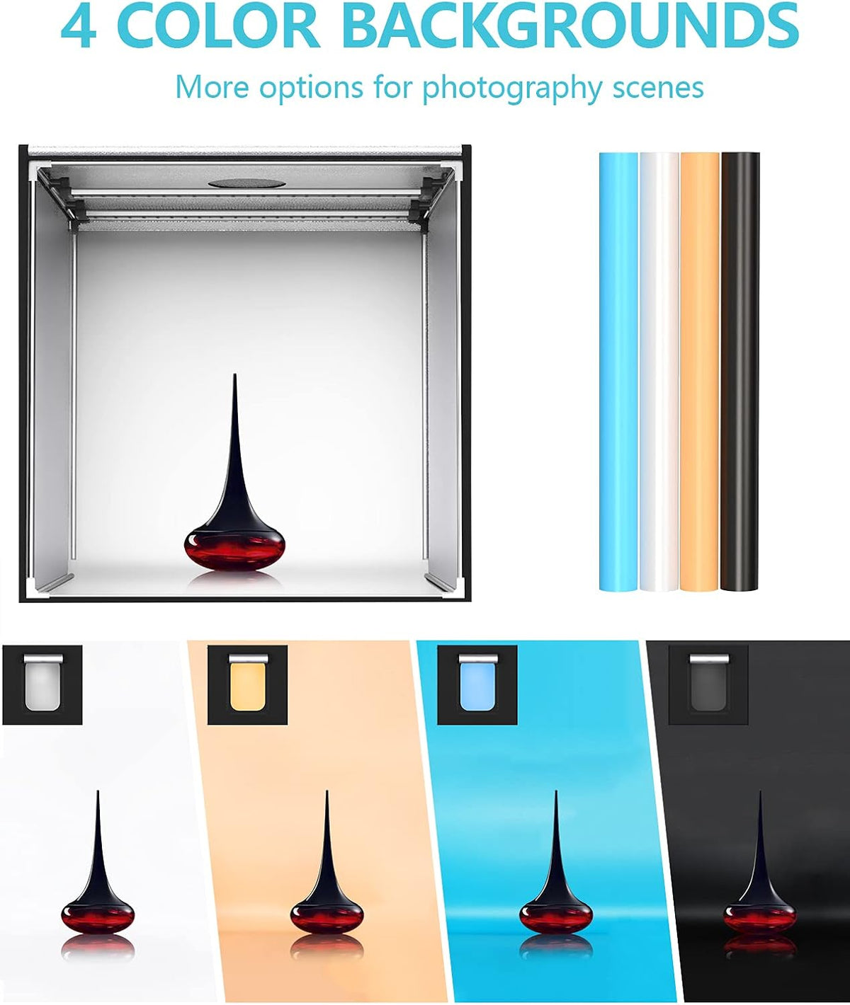 Bi-Color 2600K-8500K Dimmable Photo Light Box with 4 Color Backdrops V1995