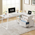 L-Shaped Desk with 3 Drawers and Shelves Y455947