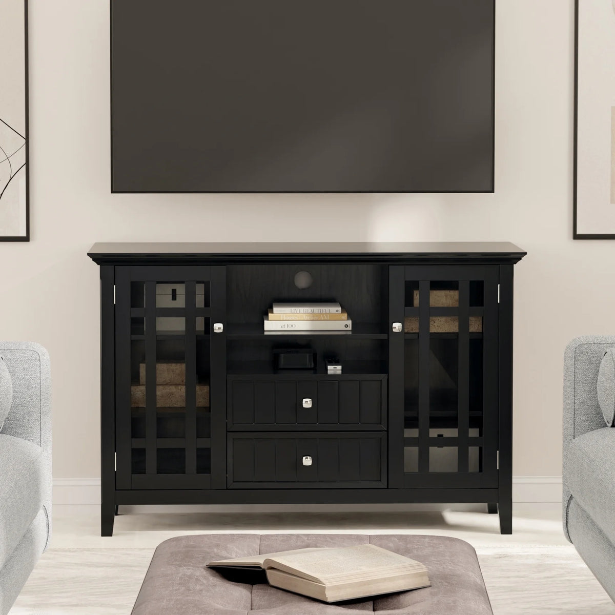Black 53 inch Wide TV Media Stand W5512