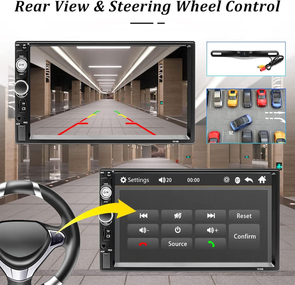 7 Inch Double Din Car Stereo with Bluetooth Touch Screen Car Radio MP5 Player B30608