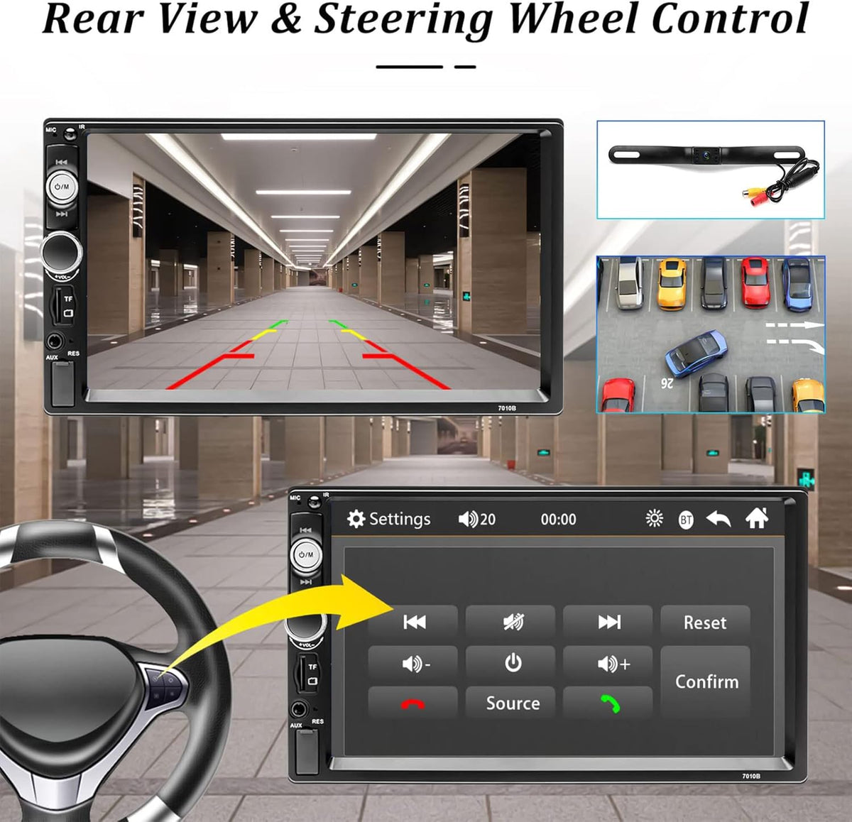 7 Inch Double Din Car Stereo with Bluetooth Touch Screen Car Radio MP5 Player B30608