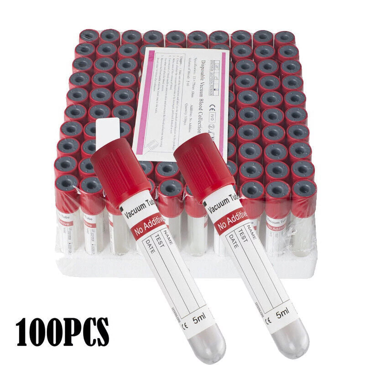 Glass Vacuum Blood Collection Tubes 12 x 75mm 5mL 100pcs W3348
