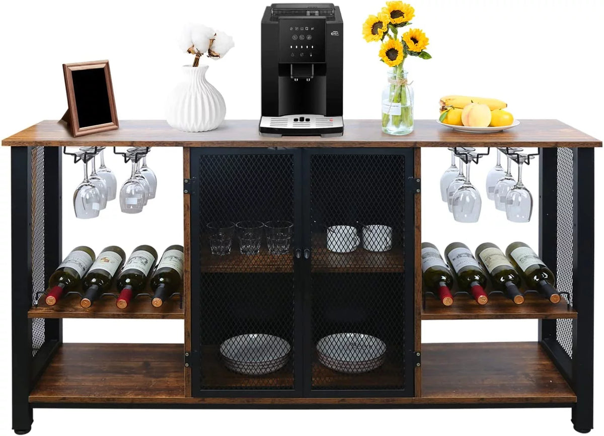 55inch Industrial Wine Bar Cabinet with Wine Rack W111659