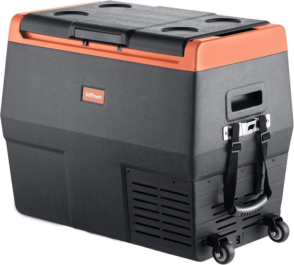 Portable Fridge Freezer, 12 Volt Refrigerator, Electric Cooler with Wheels F736