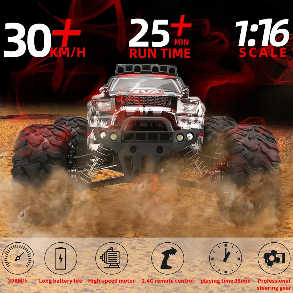 1:16 Scale 4WD High Speed RC Truck 30+ KMH Electric Toy Car (Red) C395