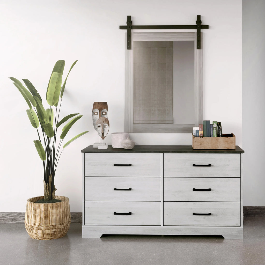 Washed White 6 Drawer Wood Dresser G36207