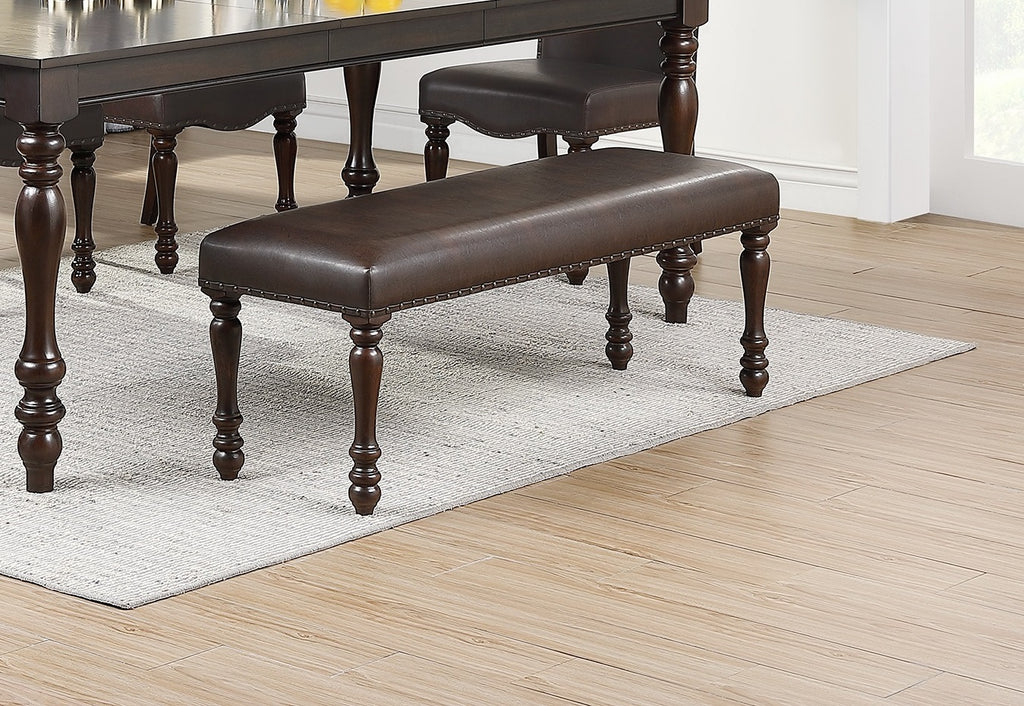 Cherry Finish Faux Leather Bench G2463