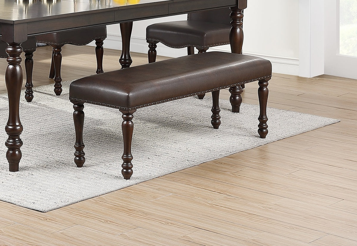 Cherry Finish Faux Leather Bench G2463