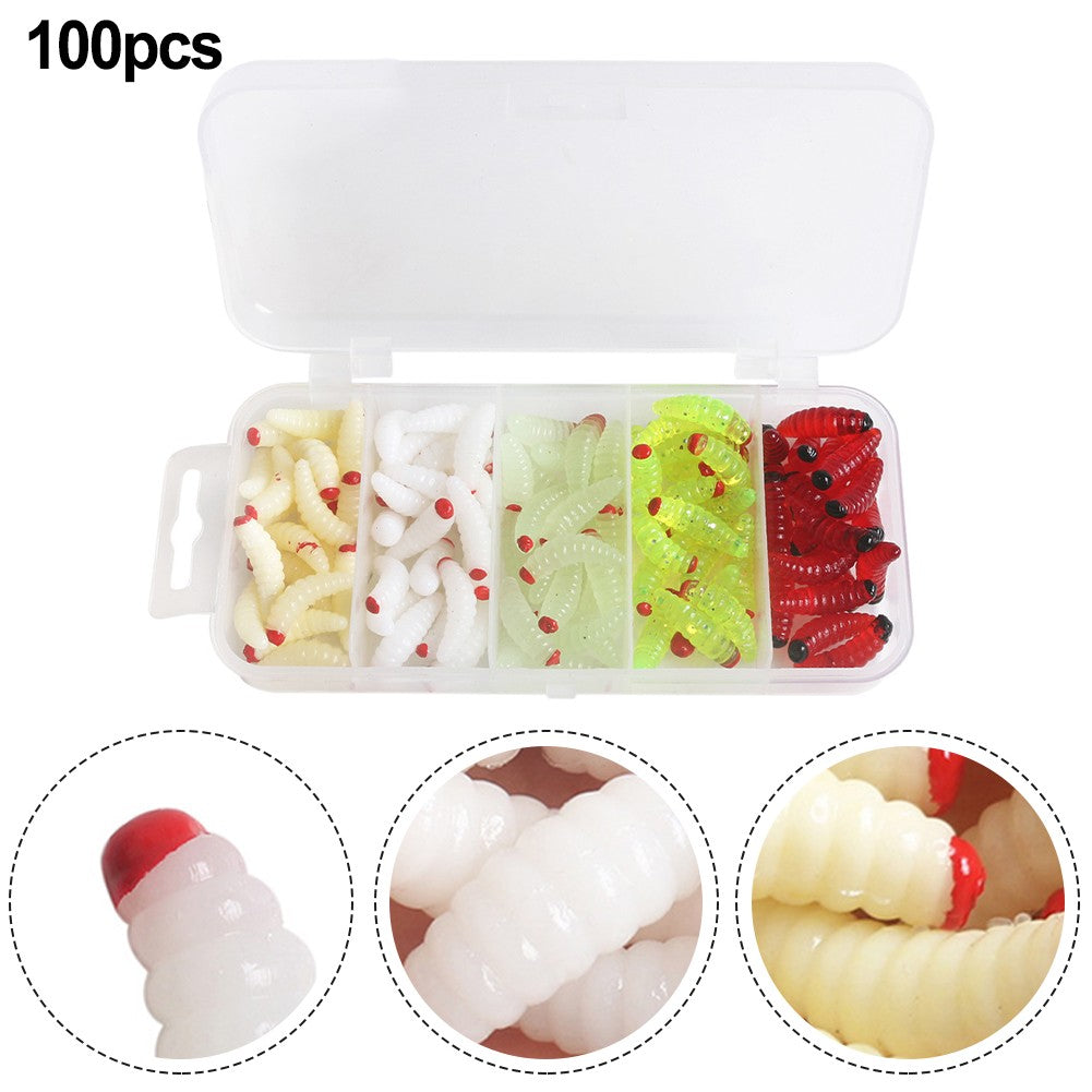 100Pcs Boxed Silica Gel Soft Bait Artificial Maggots G2605