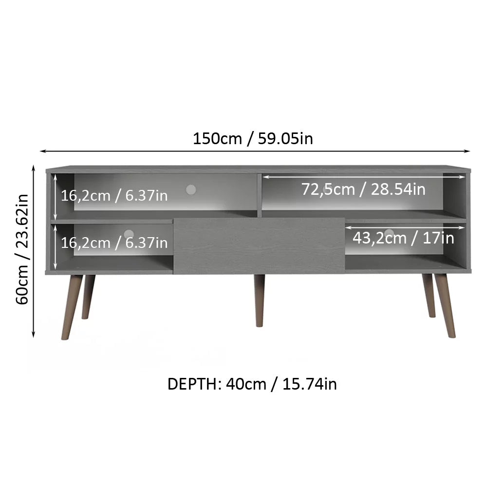 Modern Black Wood TV Stand with 1 Door and 4 Shelves R6862