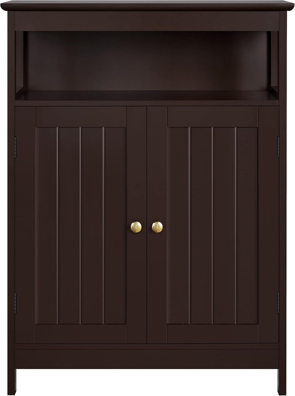 White Wooden Bathroom Floor Cabinet with Double Doors and Adjustable Shelves A155