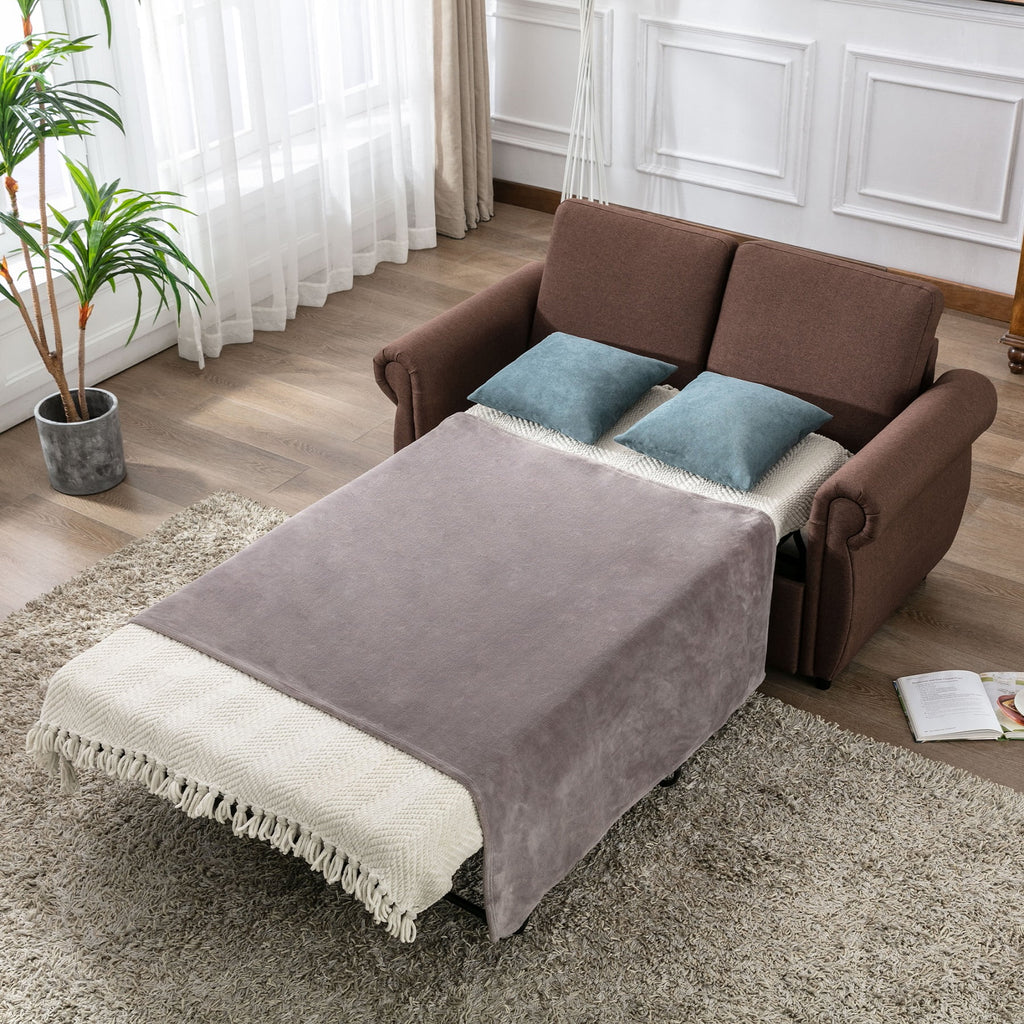 Brown Twin Size Pull Out Sofa Bed O978