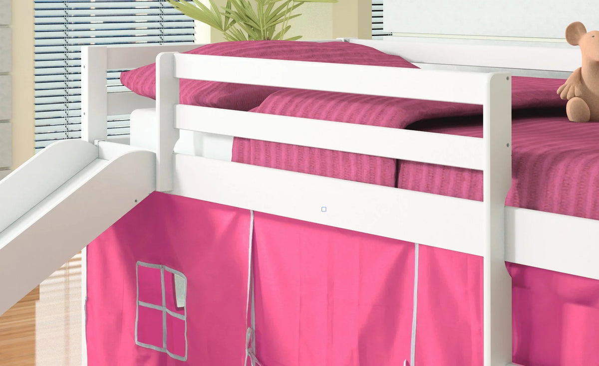 Twin Loft Bed with Pink Tent and Slide W599570