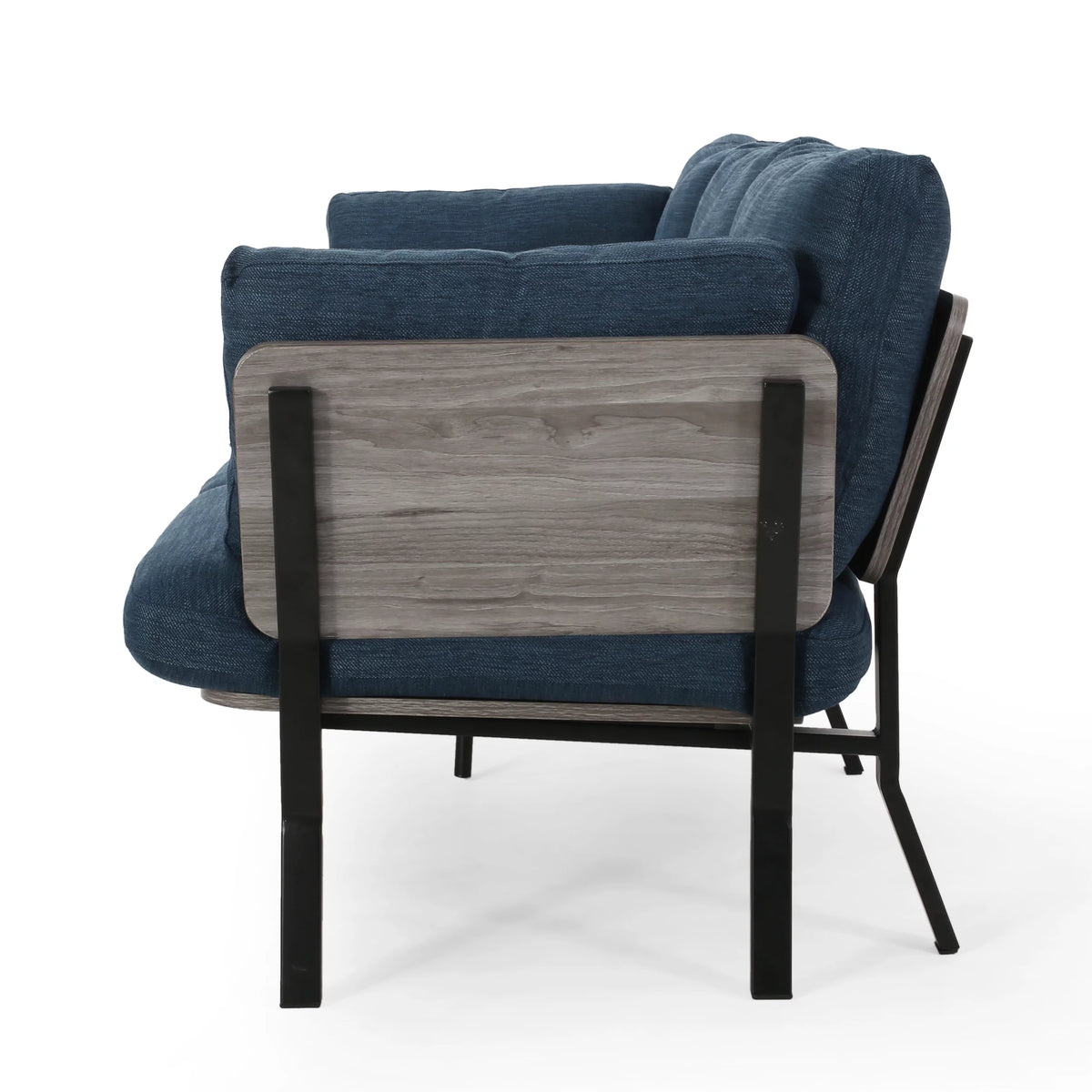 Navy Blue 3 Seater Wood Frame Sofa with Pillows L559
