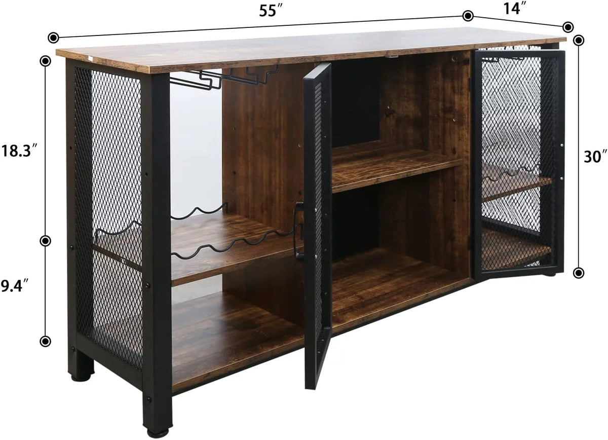 55inch Industrial Wine Bar Cabinet with Wine Rack W111659