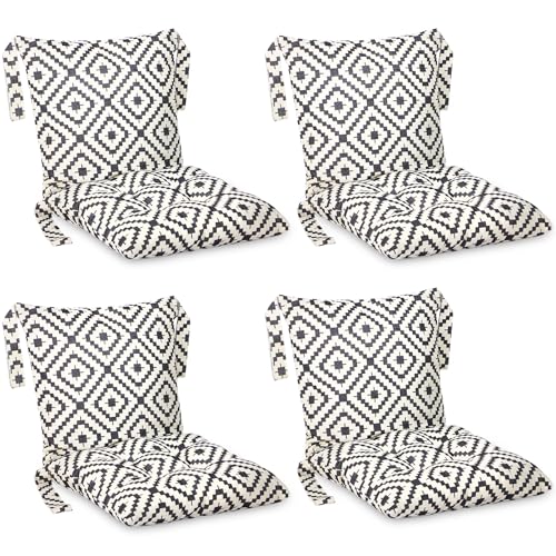 4 Pcs Outdoor Patio Chair Cushions with Back, 21.7 x 43.3 Inch Buffalo Plaid Black and White B77312