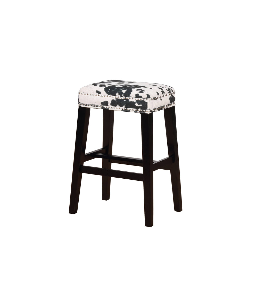 Black and White Wooden Bar Stool with Cow Print L765030