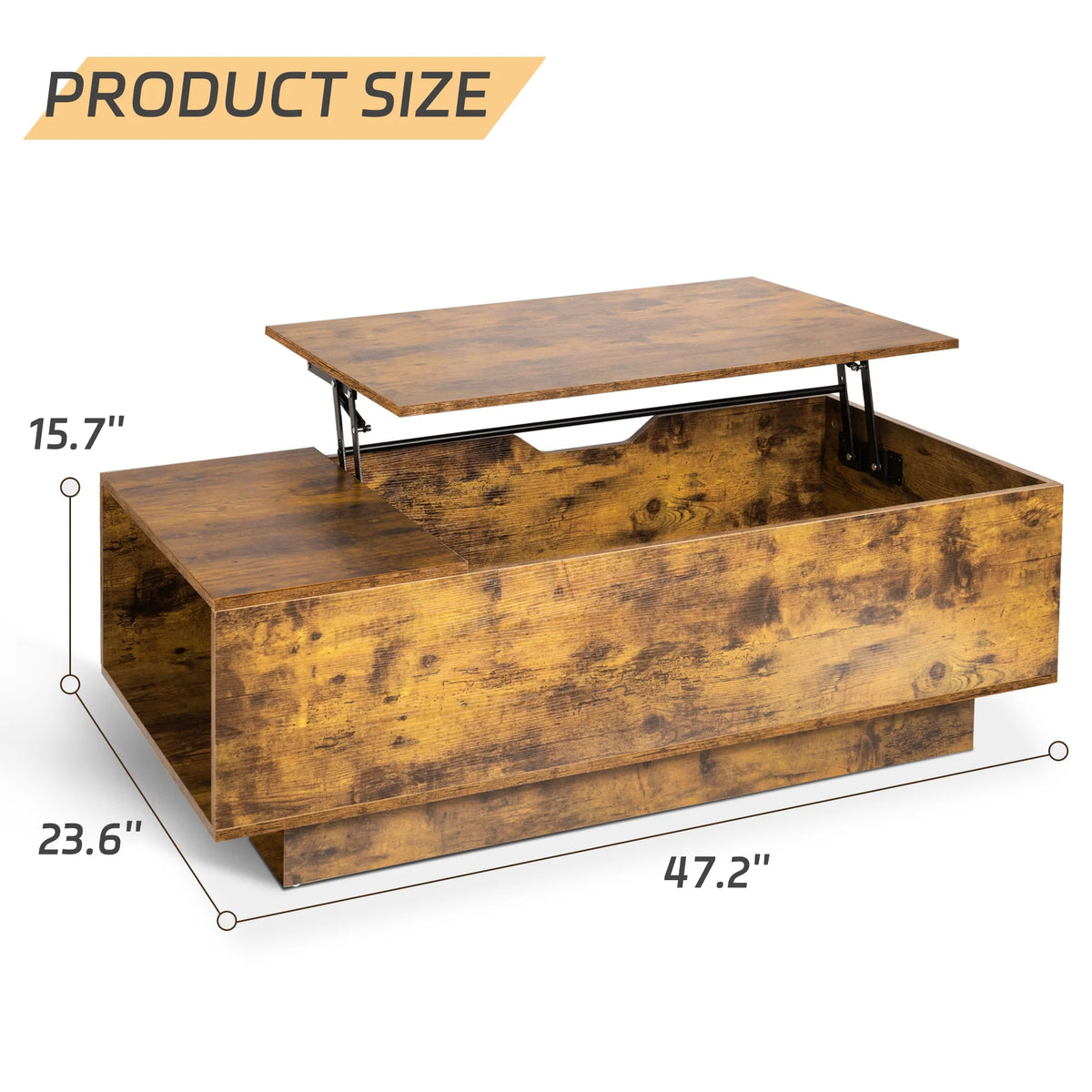 47" Dark Brown Wood Lift Top Coffee Table with Hidden Compartment G632749
