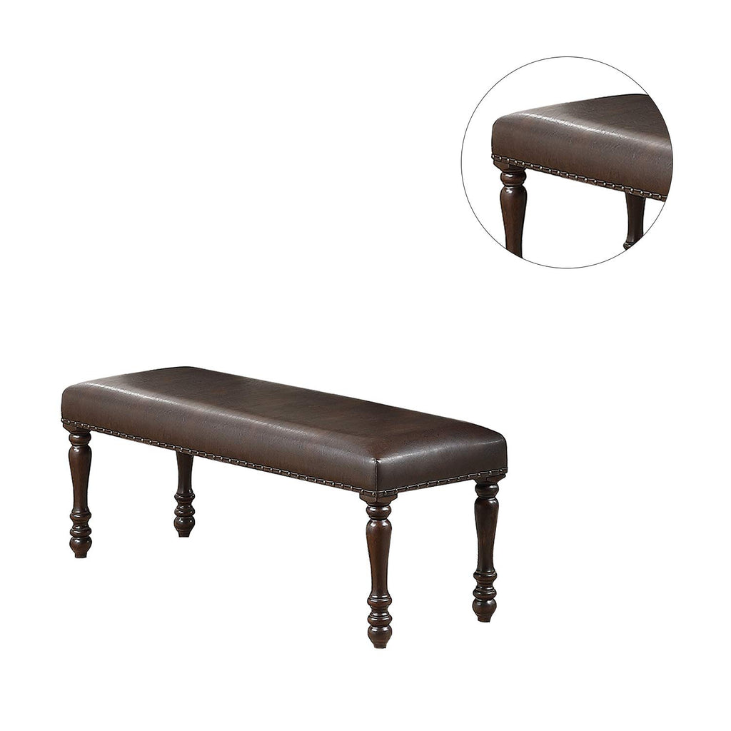 Cherry Finish Faux Leather Bench G2463