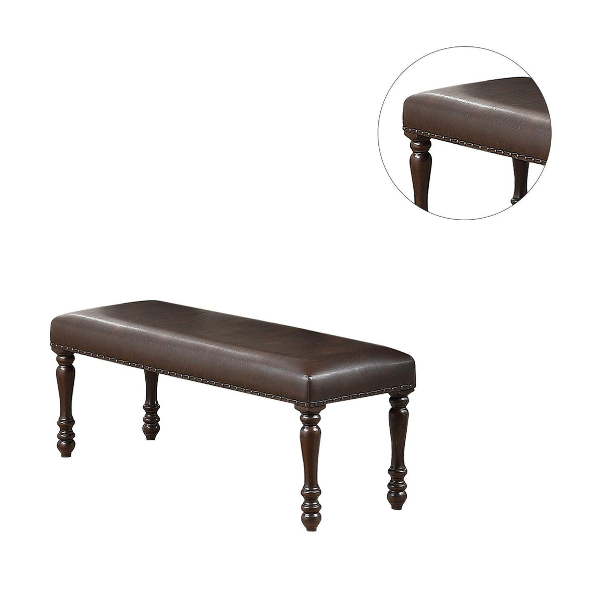 Cherry Finish Faux Leather Bench G2463