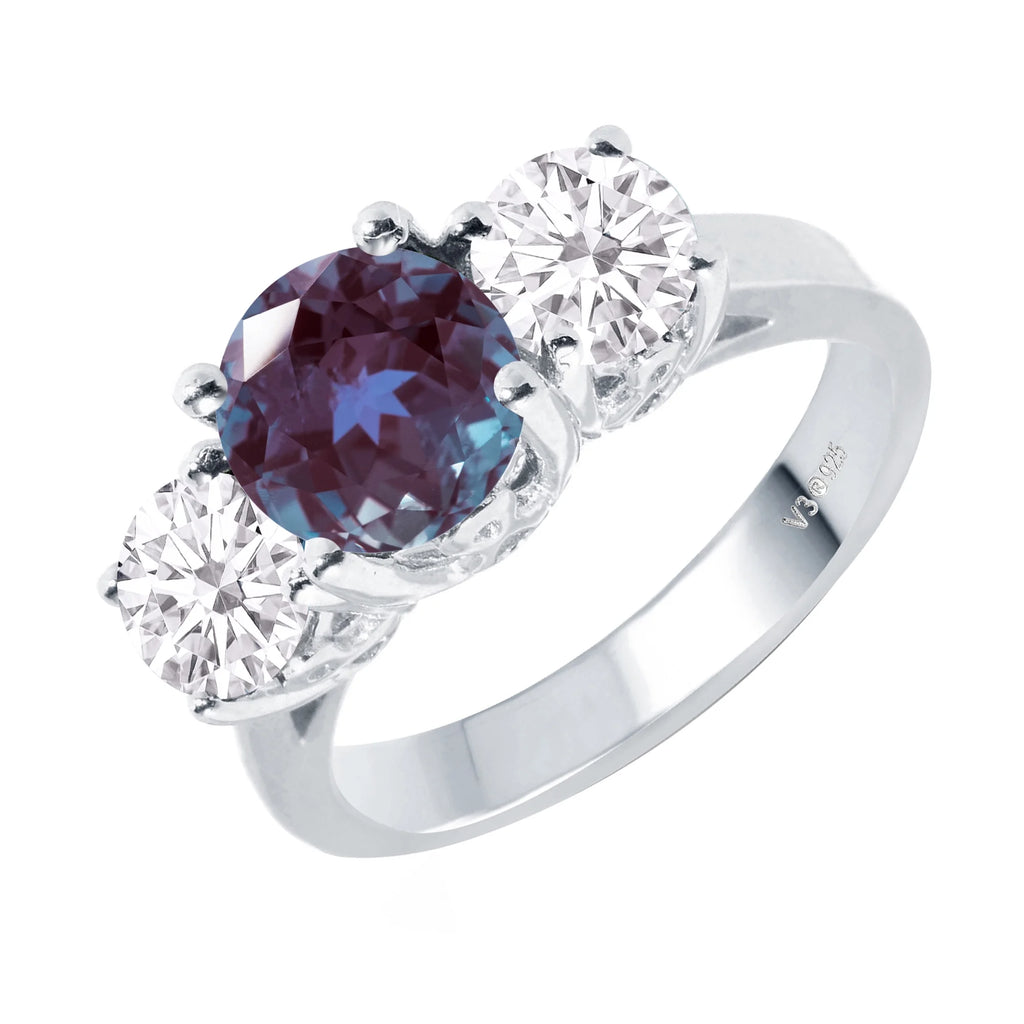 Three Stone Ring with Alexandrite and Moissanite N4118