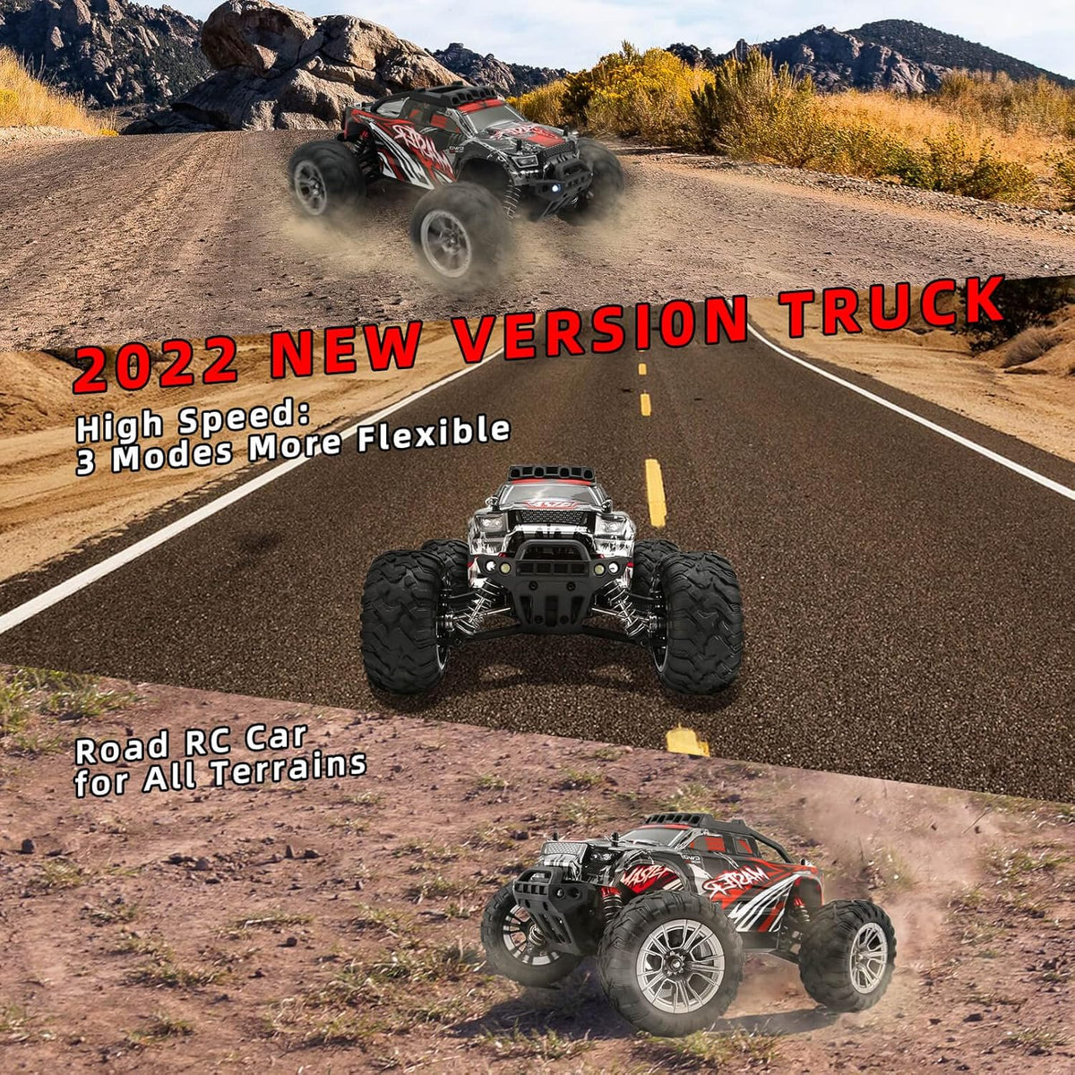 1:16 Scale 4WD High Speed RC Truck 30+ KMH Electric Toy Car (Red) C395